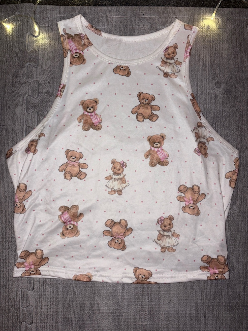 Women’s White Teddy Bear Tank Top - Cute Printed Sleeveless Shirt
